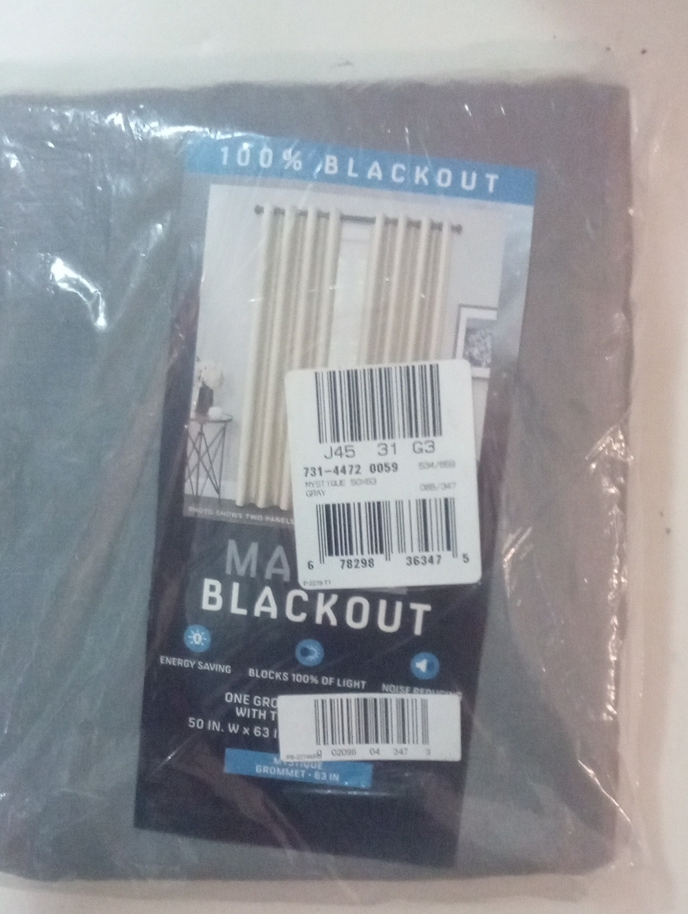 Max 100 Blackout Curtain Panel Gray Sateen 63" NWT $75 Mystique Grommet